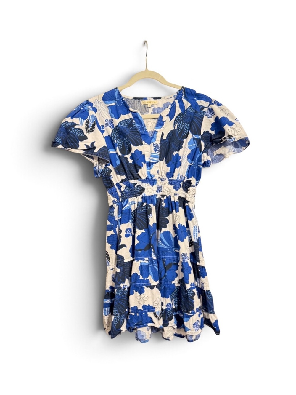 King’s Road Blue Floral V-Neck Mini Dress Size Medium